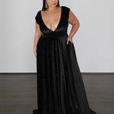 Sabrina Glittery Velvet Gown - Black Glitter