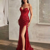 Irene Strapless Beaded Gown - Red