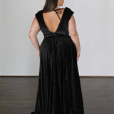 Sabrina Glittery Velvet Gown - Black Glitter