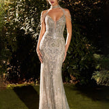 Pippa Beaded Gown - Silver/Nude