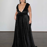 Sabrina Glittery Velvet Gown - Black Glitter