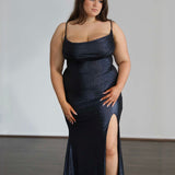 Issy Stretch Shimmer Gown - Midnight Navy