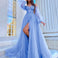 Savannah Off Shoulder Corset Gown - Blue Blossom