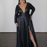 Kylie Stretch Shimmer Gown - Midnight Navy