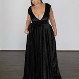 Sabrina Glittery Velvet Gown - Black Glitter