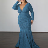 Ashley Metallic Jersey Gown - Sky Blue