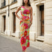 Agatha Mesh Maxi Dress - Pink/Green Floral Front
