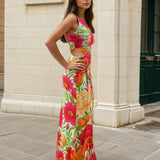 Agatha Mesh Maxi Dress - Pink/Green Floral Side