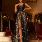 Aisha Feather Sequin Gown - Black and Nude