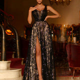 Aisha Feather Sequin Gown - Black and Nude