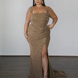 Amber Metallic Jersey Gown - Champagne