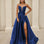 Anabella Strapless Gown Sapphire Mikado Front