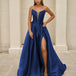 Anabella Strapless Gown Sapphire Mikado Front
