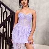 Angelique Feather Lace Gown - Lilac