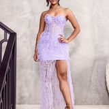 Angelique Feather Lace Gown - Lilac