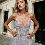 Aphrodite Floral Tulle Gown Formal Dress Light Pink Close