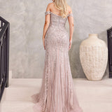 Athena Off Shoulder Beaded Gown - Dusty Mauve