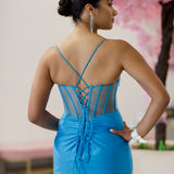 Aurielle Glitter Corset Gown - Aqua