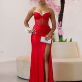 Aurielle Glitter Corset Gown - Red