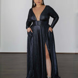 Kylie Stretch Shimmer Gown - Midnight Navy
