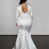 Ashley Stretch Shimmer Gown - Crystal White