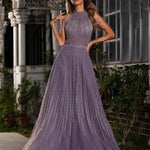 Beatrix High Neck Embroidered Gown - Purple