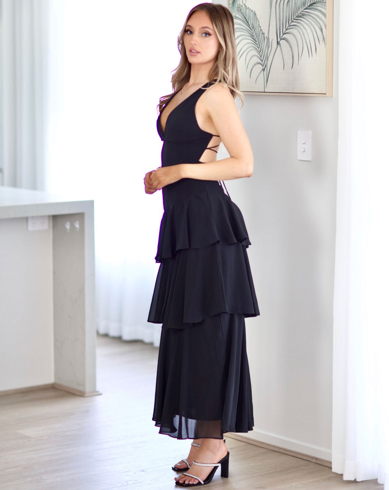 Bella Layered Chiffon Maxi Dress - Black