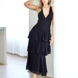 Bella Layered Chiffon Maxi Dress - Black