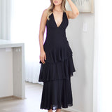 Bella Layered Chiffon Maxi Dress - Black