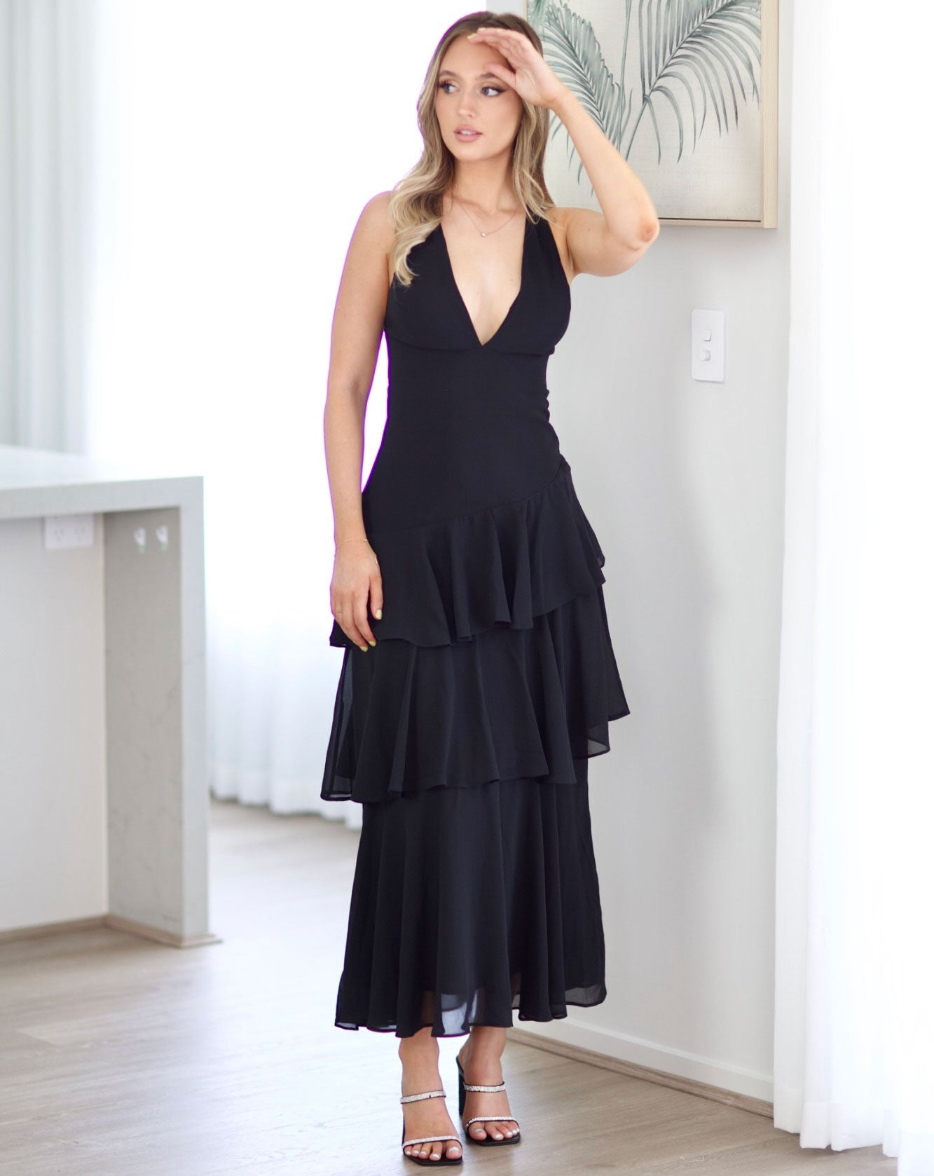 Bella Layered Chiffon Maxi Dress - Black