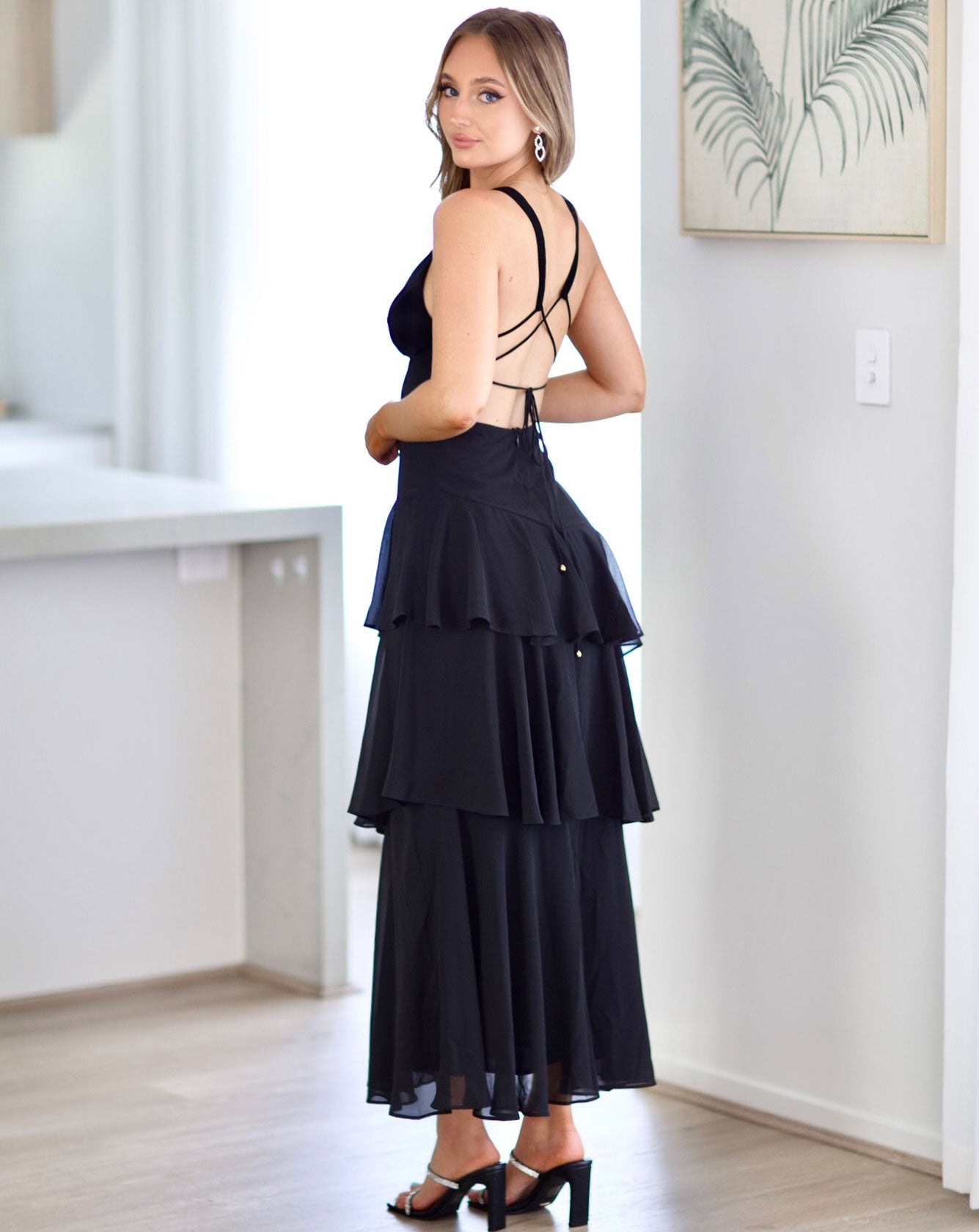 Bella Layered Chiffon Maxi Dress - Black