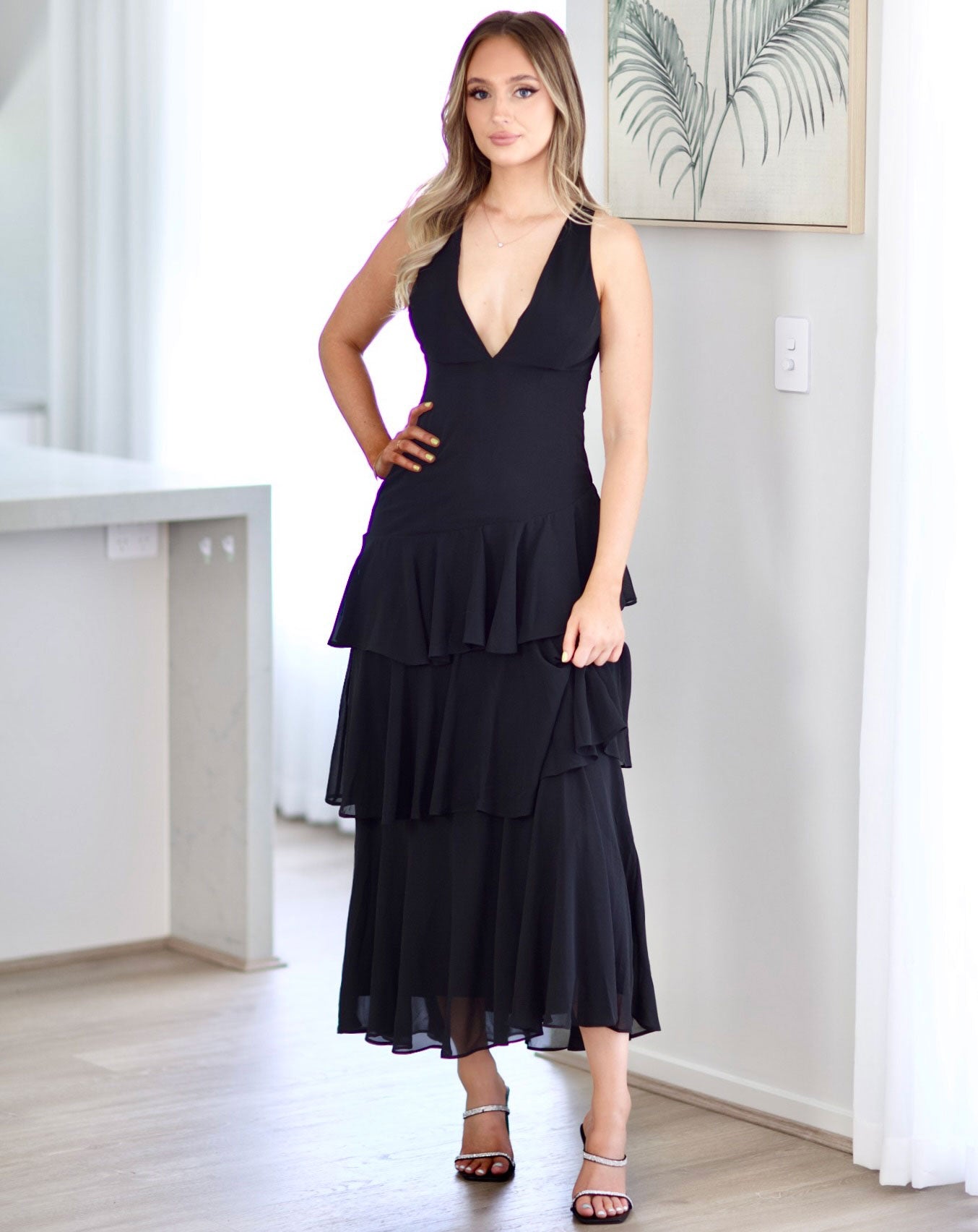 Bella Layered Chiffon Maxi Dress - Black