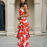 Bella Layered Dress Orange Print Side