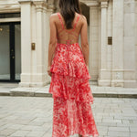 Bella Layered Chiffon Maxi Dress Red Print Back