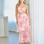 Bella Layered Chiffon Maxi Skirt - Blush Floral