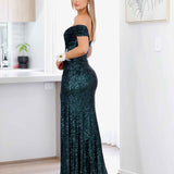 Bellatrix Off Shoulder Sequin Gown - Emerald