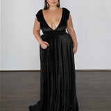 Sabrina Glittery Velvet Gown - Black Glitter