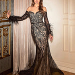 Anja Off Shoulder Feather Gown - Black