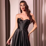 Zephyr Strapless Satin Gown - Black