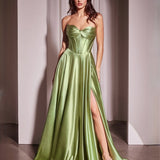 Zephyr Strapless Satin Gown - Pistachio