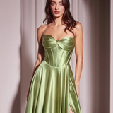 Zephyr Strapless Satin Gown - Pistachio