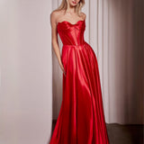 Zephyr Strapless Satin Gown - Red