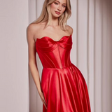 Zephyr Strapless Satin Gown - Red