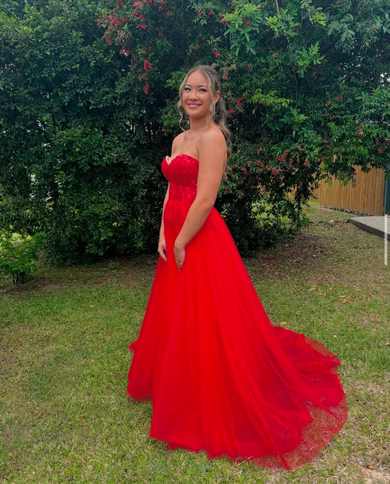 Shop Formal Dress - Hailey Tulle Glitter Gown - Red sixth image