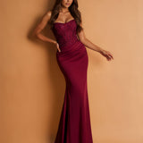 Calia Beaded Corset Satin Gown - Wine