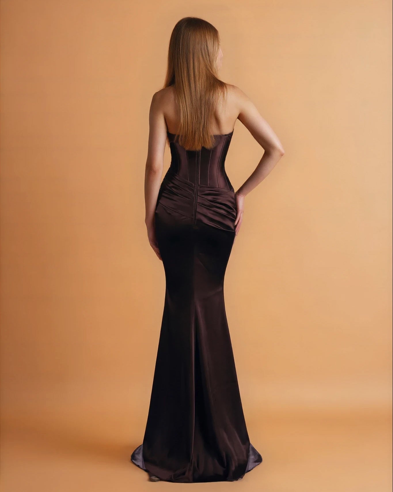 Camila Corset Satin Gown Chocolate Back