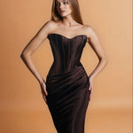 Camila Corset Satin Gown Chocolate Front Close