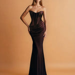 Camila Corset Satin Gown Chocolate Front