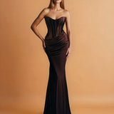 Camila Corset Satin Gown Chocolate Front
