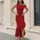 Carmel Red maxi dress side one shoulder